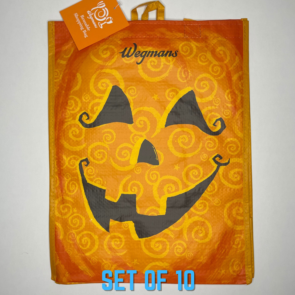Set of 10 Wegmans — HALLOWEEN Pumpkin Jack-o-Lantern Trick or Treat Tote Bag NWT